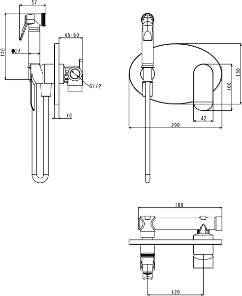 Смеситель встраиваемый с гигиеническим душем GB003 Хром 3