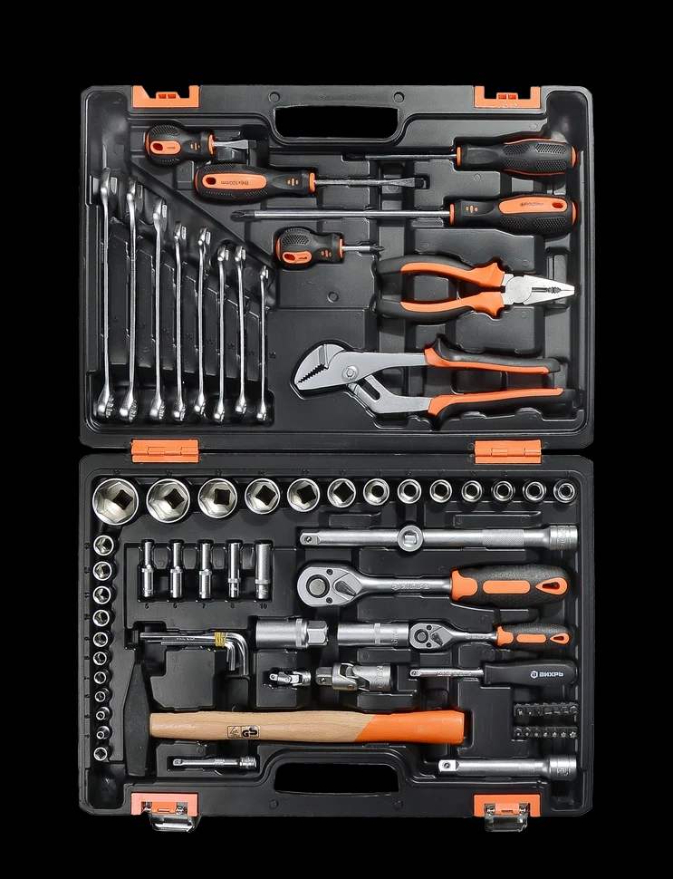 Набор инструментов, 1/2", 1/4", CrV, пластиковый кейс 76 предмета